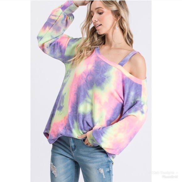NEW! Tie-Dye Super Soft Open Shoulder Top - Picture 4 of 8